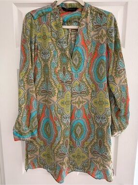 Zara Multicolor Paisley Tunic — Teal, Coral & Olive